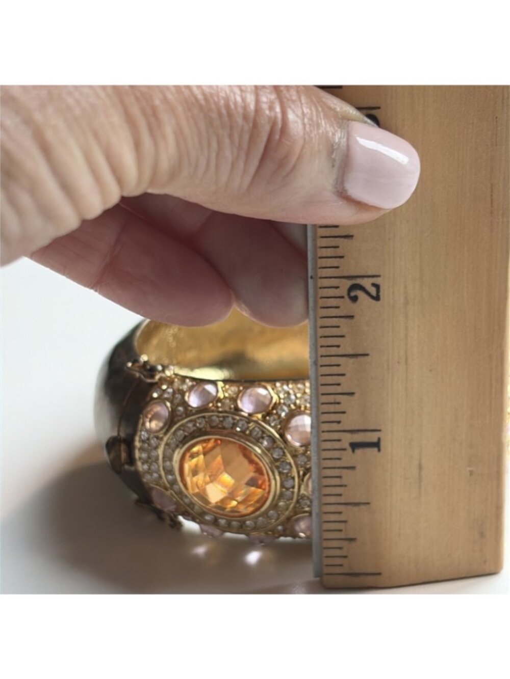 Vintage Noir  Women's Rhinestone Goldtone Cuff Bracelet Statement Unique Glam - Picture 9 of 11